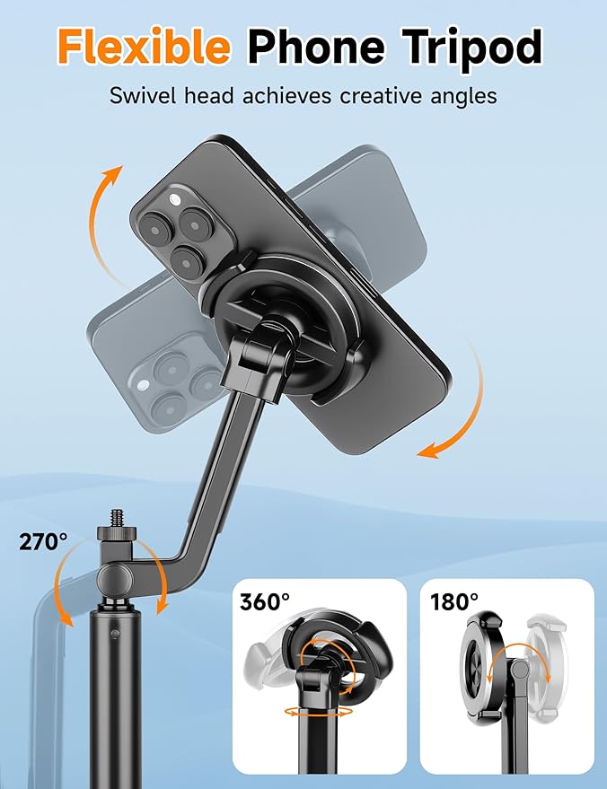 Magnetic Tripod for iPhone, 69" Phone Tripod Selfie Stick with Rechargeable Remote & 2 in 1 Phone Holder, Extendable Cell Phone Stand for Recording Travel, Compatible with iPhone and Android Phone