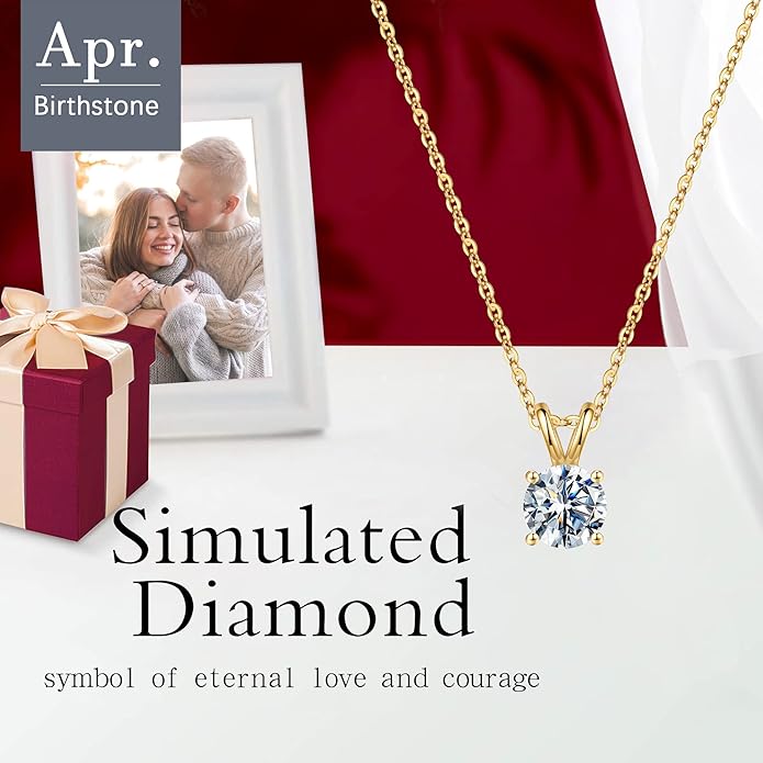 SMILEST Birthstone Necklace for Women Mom Wife, 1ct Sparkle Round Cut Birthstone Pendant 925 Sterling Silver Necklace Gifts for Women Mom Wife Friend