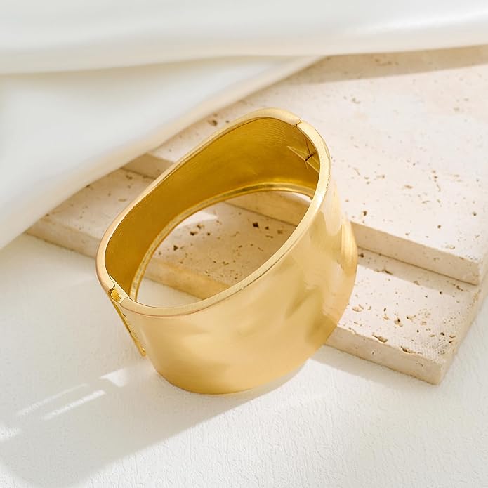 Statement Golden Matte Bracelet for women Minimalist Chunky Brushed Bangle Bracelet Vintage Thick Wide Cuff bracelet Gold Plated Open Cuff Geometric Bracelet