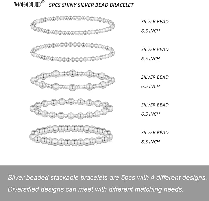 wgoud Gold Bracelets for Women - Trendy 14K Real Gold Plated Beaded Bracelet Set with Stretch Beads, Waterproof, Adjustable, Perfect Gifts