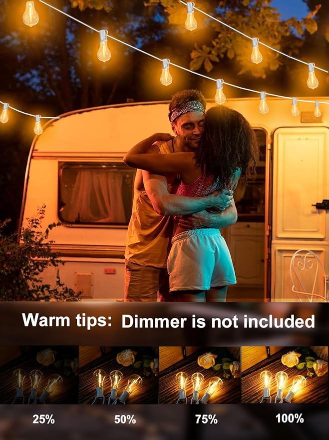 DAMAING Outdoor String Lights 200FT(2x100FT) Waterproof Patio Lights with 105 Plastic Dimmable LED Edison Bulbs,Connectable Outdoor Lighting for Backyard,Garden and Wedding Outside, 2200K White Cord