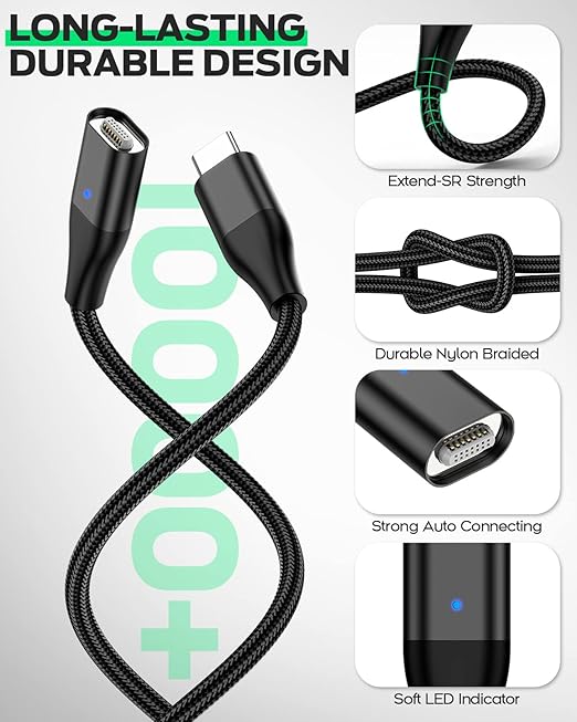 YKZ 3 in 1 Magnetic USB C to C Cable, Magnet Charging Cable, [3.3FT+6.0FT] PD 60W Fast Charger Nylon Braided Cord Compatible with Type C and Android Devices (Black)