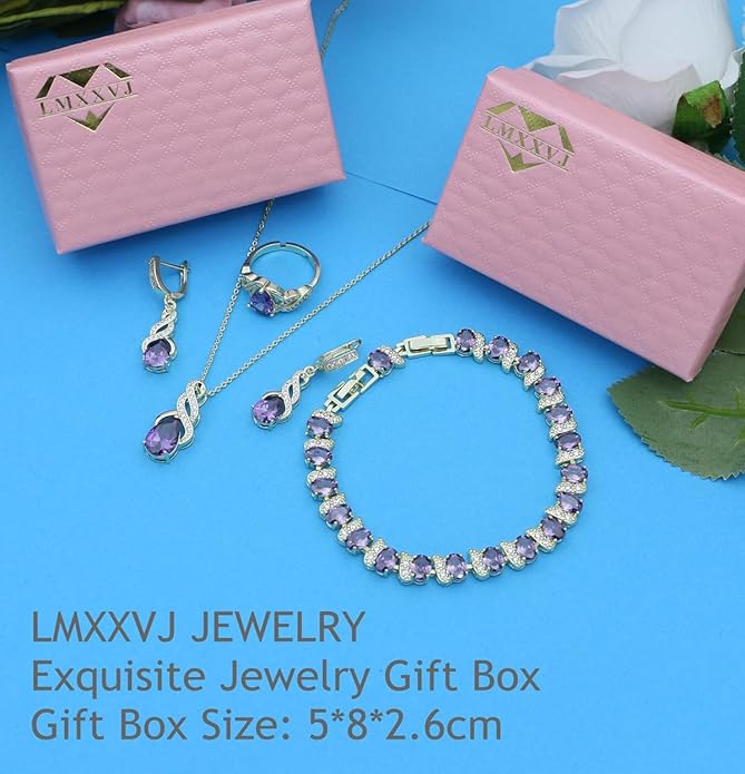 LMXXVJ Jewelry Set for Women,Teardrop Cubic Zirconia Necklace Earrings Adjustable Ring Bracelet Jewelry Set Formal Jewelry Gift