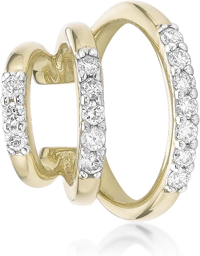 Lavari Jewelers 1/6 Carat Lab Grown Diamond Triple Ear Cuff for Women - 18k Yellow Gold Plated 925 Sterling Silver Diamond Ear Wrap for Her - Hypoallergenic Jewelry - Elegant Simplicity