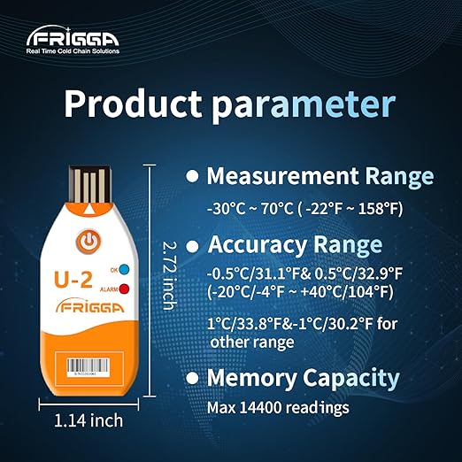 Frigga 10pcs USB Temperature Data Logger Single Use Temperature Recorder 100 Days High Accuracy Thermometer Monitor 14400 Points with PDF CSV Report,U2