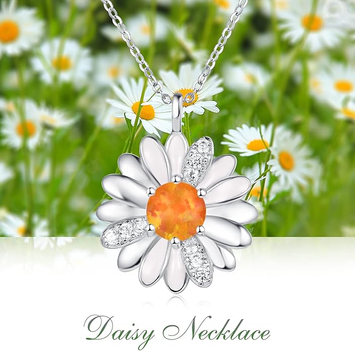 KINGWHYTE Daisy Necklace Gifts for Women 925 Sterling Silver Opal Daisy Pendant Spring Flower Necklace Jewelry Graduation Birthday Celebrate Congratulation Gift