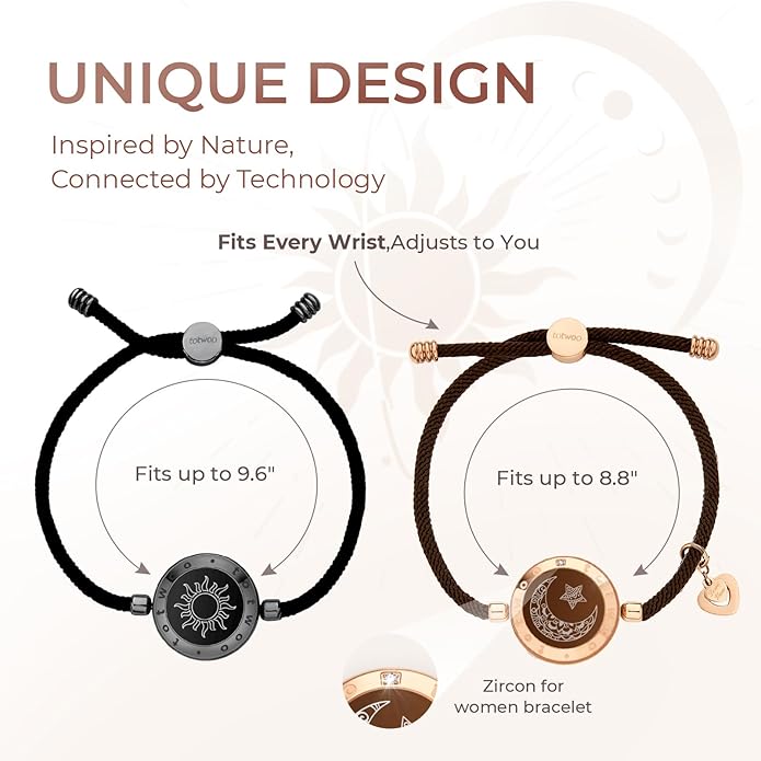 TOTWOO Long Distance Touch Bracelets for Couples, Smart Light & Vibration Love Jewelry, Long Distance Valentines Day Gifts for Him Her Women Men, One-to-One Bluetooth Pairing via App