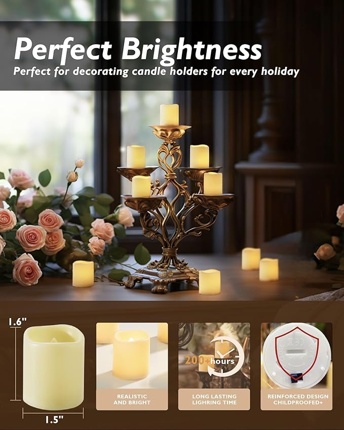 Homemory 50Pack Flickering Flameless Votive Candles,200+Hour Electric Fake Candles,Battery Operated LED Tealight for Wedding,Outdoor,Table,Halloween,Christmas Decor(Warm White,Battery Included)