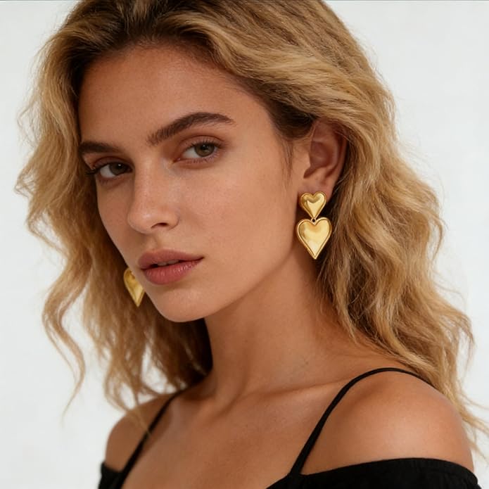 Black/White/Red/Green/Blue/Brown Heart Earrings for Women, Gold Plated Vintage Gold Earrings with Hypoallergenic Posts,Lightweight Black and Gold Dangle Statement Jewelry, Gift for Women—Girlfriend Wife Mom for Wedding, Party, Valentines Day Gifts for Her