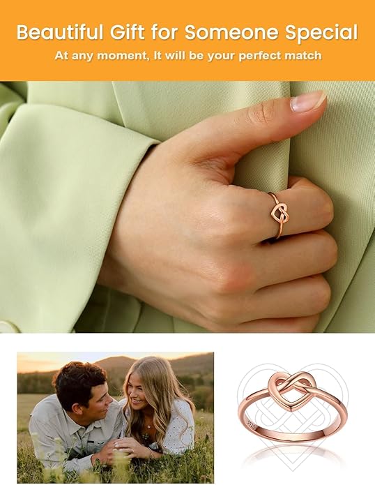 Bestyle 925 Sterling Silver Ring for Women, Minimalist Claddagh Ring Celtic Knot Ring for Women, Irish Promise Wedding Band, Gold/Rose Gold Vermeil Women Band Ring, Stackable, Gift for Her