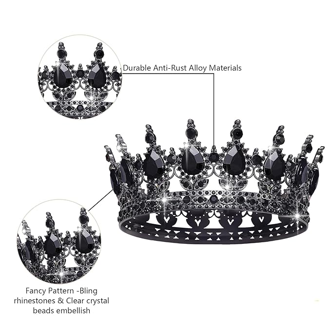 Queen Crown Rhinestone Wedding Crowns and Tiaras for Women Costume Party Hair Accessories Princess Birthday Crown Crystal Bridal Crown (Black & Crown)