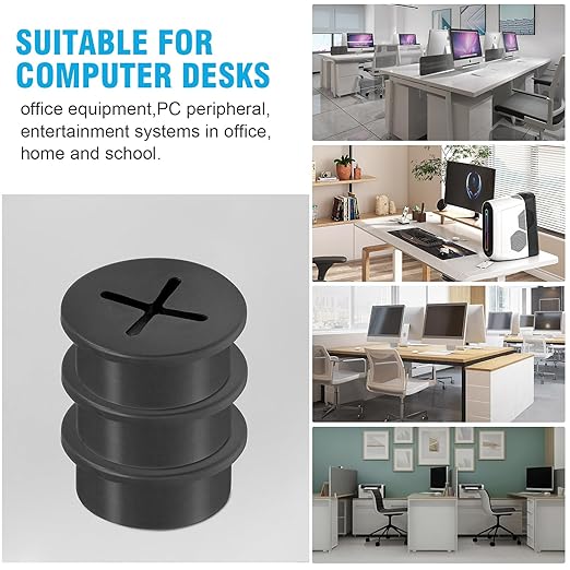 3/4" Black Desk Grommet, JTemgle Flexible Cable Grommet with Bi-Metal Hole Saw Cross Rubber Cable Hole Cover Wire Organizer Caps Desktop Cord Management for Home Office TV Stands Tabletops, 13 Pieces