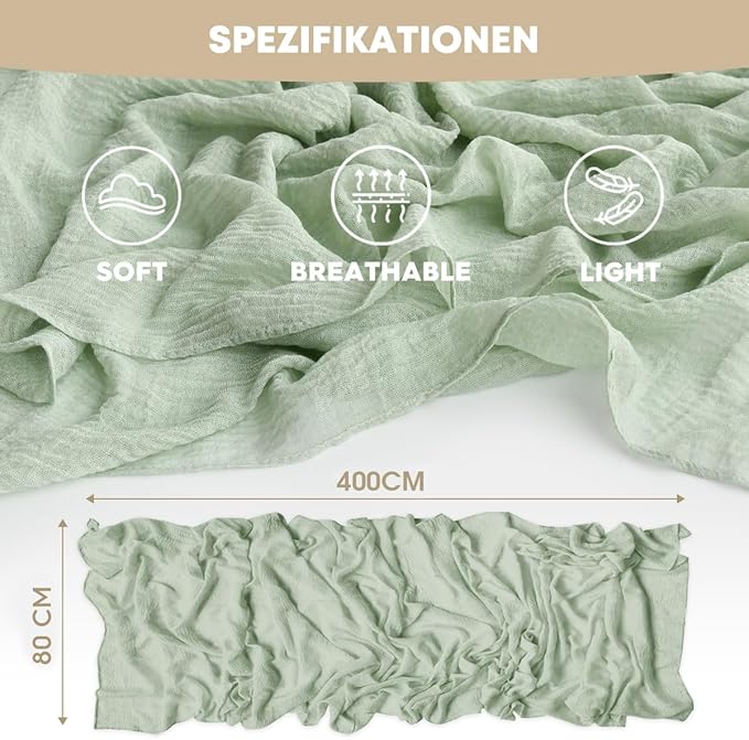 Artoid Mode Boho Cheesecloth Gauze Sage Green Wedding Table Runner, 160 Inch Seasonal Fabric Kitchen Dining Holiday Table Decor for Home Party Indoor