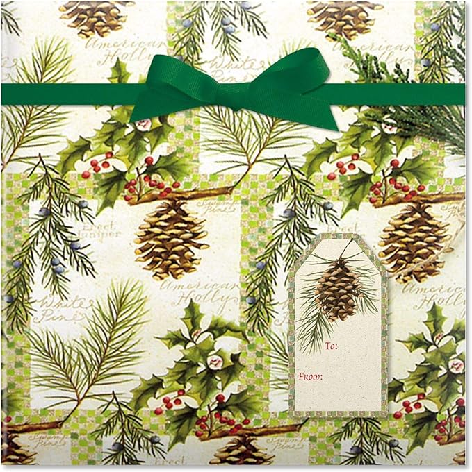 Current Botanical Windows Christmas Rolled Wrapping Paper - Premium Jumbo 23-Inch x 32-Foot Gift Wrap Roll, 61 Square Feet Total