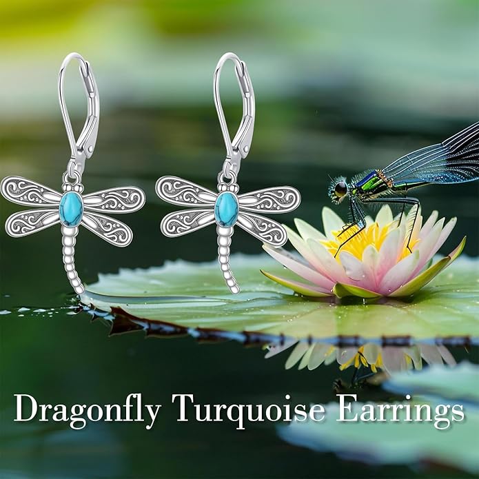 ONEFINITY Dragonfly Earrings 925 Sterling Silver Moonstone Leverback Dragonfly Dangle Drop Earrings Women Jewelry Gifts