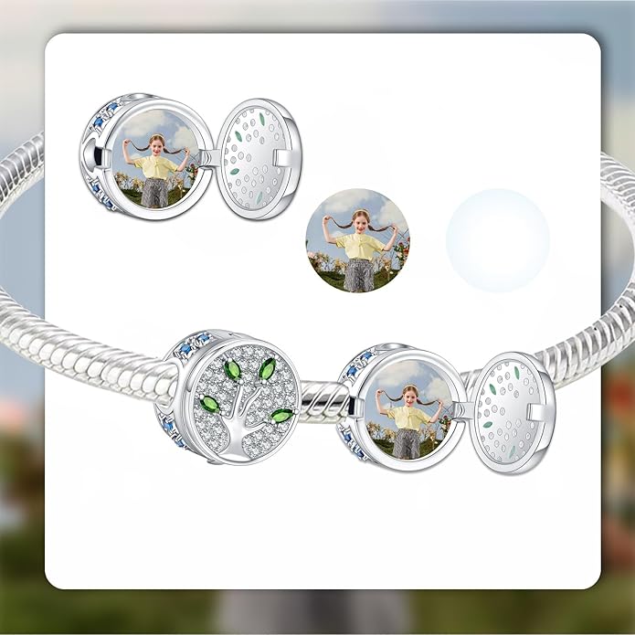 Annmors Personalized Photo Charm for Bracelet Necklaces,925 Sterling Silver Charm Love Heart Shaped Engraved Customize Picture Gift for Birthday Mother's Day Christmas,Bead Charms Jewelry for Women