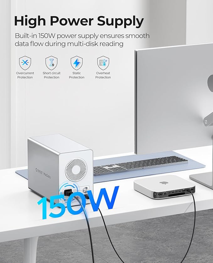 ORICO 5Bay RAID External Hard Drive Enclosure for 2.5/3.5 Inch SATA HDD/SSD up to 5X 24TB, USB3.0 Type-A Hard Drive Docking Station, Supports RAID 0/1/3/5/10/JBOD/Clone/ClearMode -9958RU3