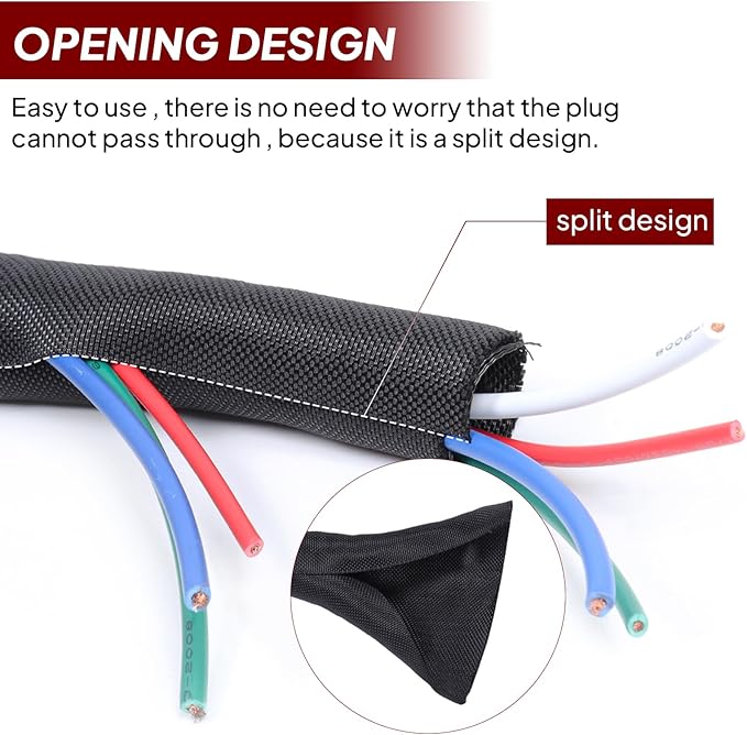 Black Braided Cable Management Sleeves Wire Loom Tubing Cord Protector Self-Wrapping (1/4"-18Feet)