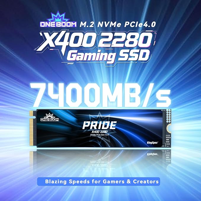 KingSpec OneBoom X400 1TB M.2 SSD Gen4 7300MB/s, TLC 3D NAND Internal NVMe SSD for Gaming & 4K Editing, Compatible with PC / PS5 / Laptop