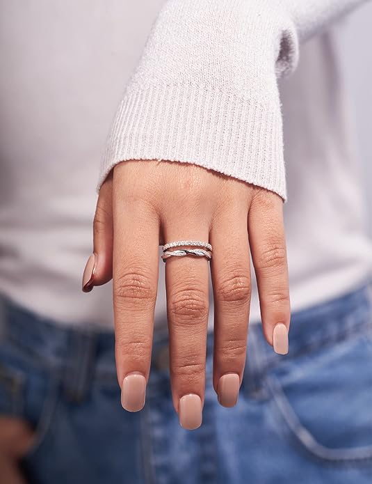 IMOLOVE Moissanite Wedding Band Wedding Rings for Women 925 Sterling Silver Rings with 18K White Gold Plated Eternity Stackable Engagement Ring Anniversary Band Size 3-12