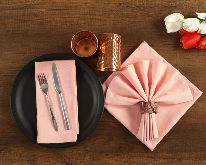 Cloth Napkins Set of 12 Cotton Linen 18x18 Inch - Soft Durable Washable - Ideal for Farmhouse Party Wedding Spring Summer Easter - Perfect Everyday Use Table Linen - Peach, Pack of 12