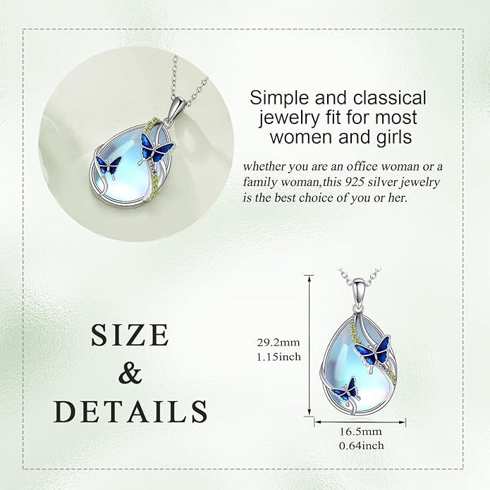 KQF Dragonfly/Butterlfy/Cat/Jellyfish/Bunny/Axolotl/Bee/Mermaid/Hummingbird/Elephant Necklace for Women Sterling Silver Moonstone Pendant Necklace Dragonfly Jewelry Gifts for Women