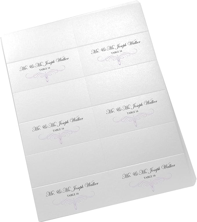 Decadent Flourish Printable Place Cards, Lavender (Choose Color), Set of 150 (25 Sheets), Laser & Inkjet Printers - Wedding, Party, Dinner, and Special Events - Made in the USA