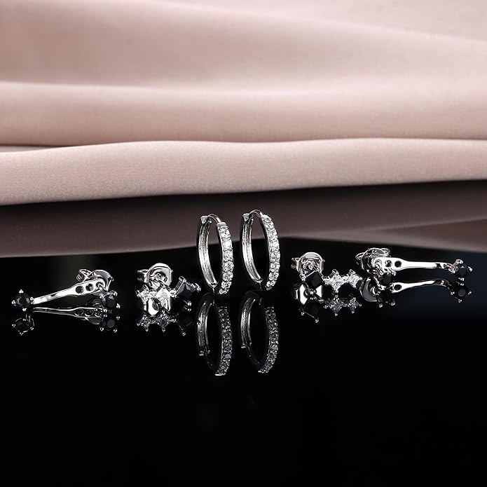 FIASASO 3 Pairs 925 Sterling Silver Hypoallergenic Earrings for Women Trendy - 14K Gold Plated Stud Hoop Cartilage Earrings Set Small Earring Stacks for Sensitive Ears Non Tarnish Dainty Silver Earring