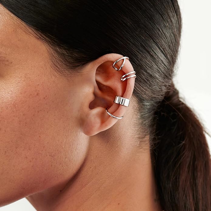 CHIC & ARTSY 925 Sterling Silver Ear Cuffs for Women, Non Piercing Clip On Cartilage Cuffs, Adjustable Fake Conch & Helix Earrings, Gold Plated & Oxidized Various Styles