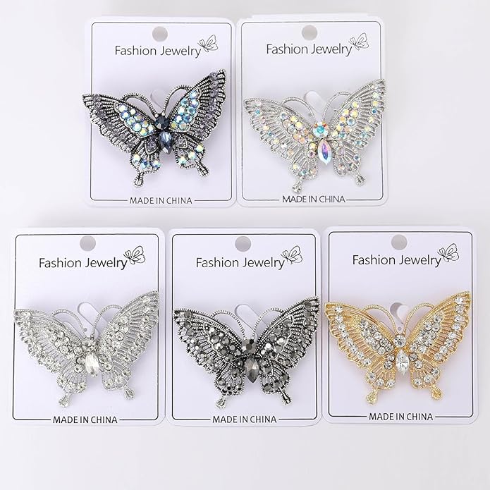 Rhinestone Butterfly Brooch for Women Sparkling Gold Silver Blue Black Crystal Big Butterfly Brooch Pin Cute Insect Pin Elegant Clothing Hat Bag Skirt Accessories Christmas Birthday Party Jewelry