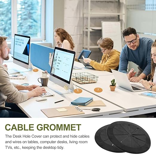 PATIKIL Desk Grommet 2-3/8", 4 Pcs Round Cable Grommet Cord Hole Cover with Adhesive Tape Flexible Table Wire Organizer for Office Home Table Countertop, Black