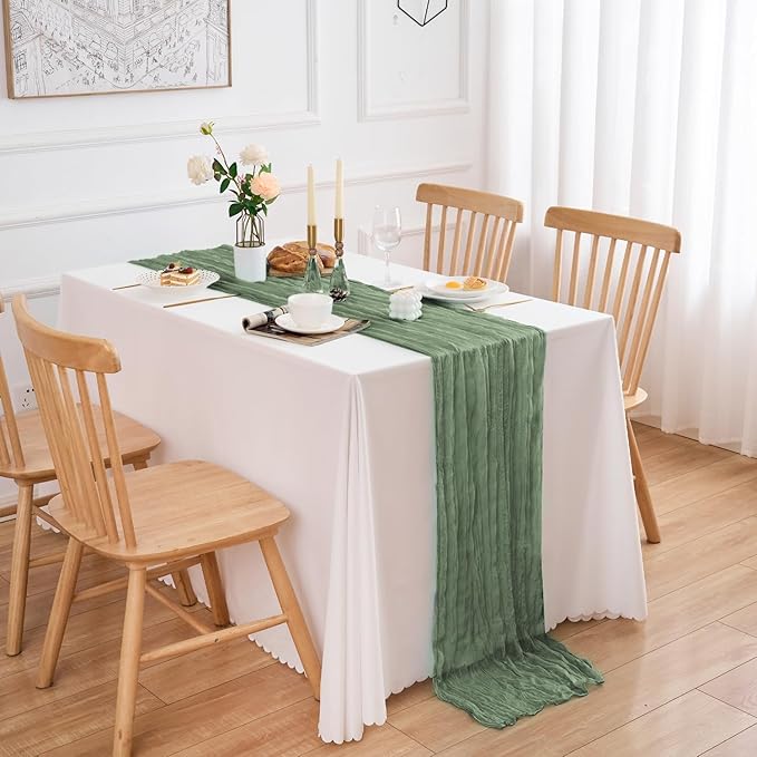 10 Pack Sage Green Table Runner 120 Inch Cheesecloth Table Runner 10FT Boho Gauze Table Runner Long Cheese Cloth Table Runner Semi Sheer Runners for Wedding Bridal Baby Shower Party