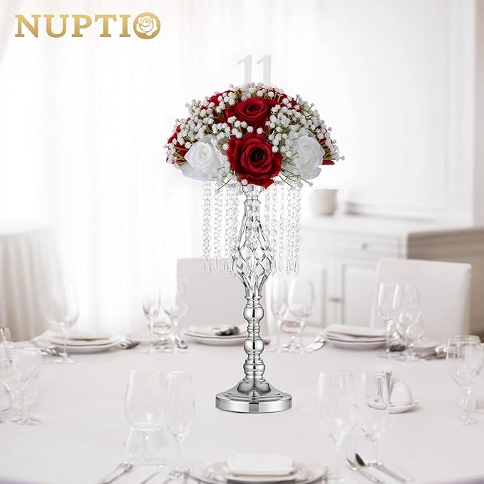 NUPTIO Babys Breath Artificial Flowers: 10 Pcs 8.6 inch Diameter Crimson Rose Ball Fake Arrangement Bouquet for Wedding Centerpiece Event Party Tables Decorations