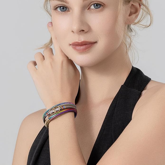 FANCY SHINY Boho Leather Wrap Bracelet Stackable Infinity Chunky Cuff Bracelets Western Hippie Outfits Jewelry Valentine Gifts for Women