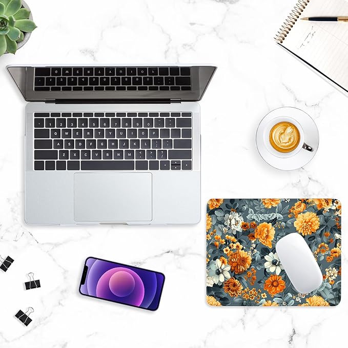 ITNRSIIET Mouse Pad with Stitched Edge Premium Textured Smooth Precise Operation Waterproof Washable Non-Slip Rubber Base Desktop Protection Mat, 10.2×8.3×0.12 inches, Beautiful Flowers