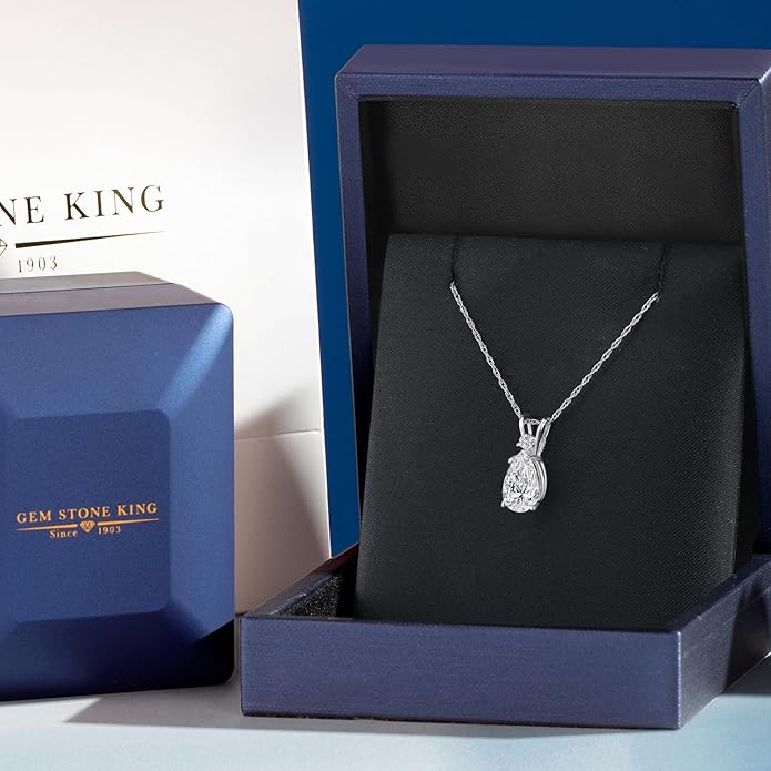 Gem Stone King 0.70 to 3 Carat 14K Gold IGI Certified Pear Shape Lab Grown Diamond Teardrop Pendant Necklace For Women | E-F Color | VS1-VS2 Clarity | With 18 Inch Gold Chain