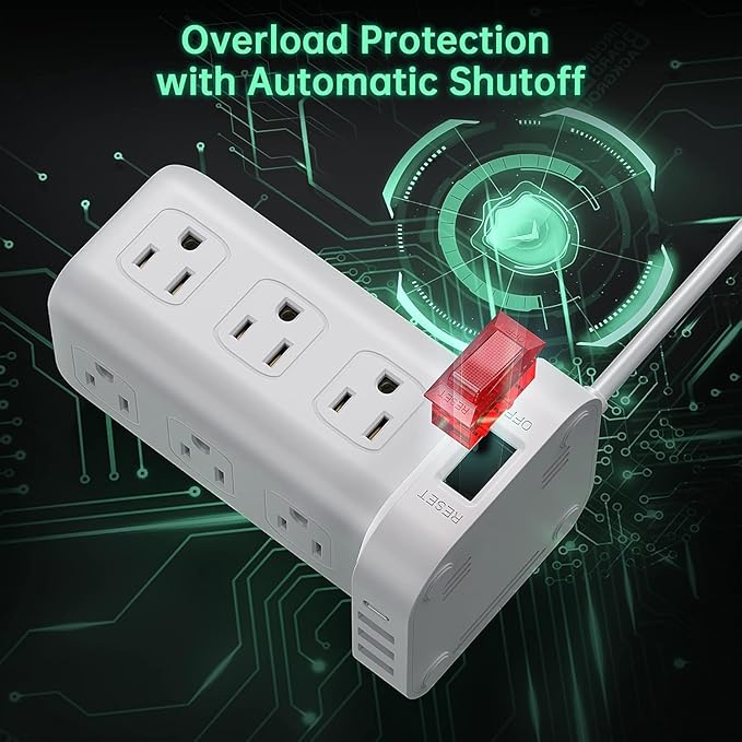 Tower Surge Protector Power Strip with USB 12 Outlets with 4 USB Ports (1 USB C), 10FT Extension Cord Multi Plug Outlet Extender Overload Protection for Home Office