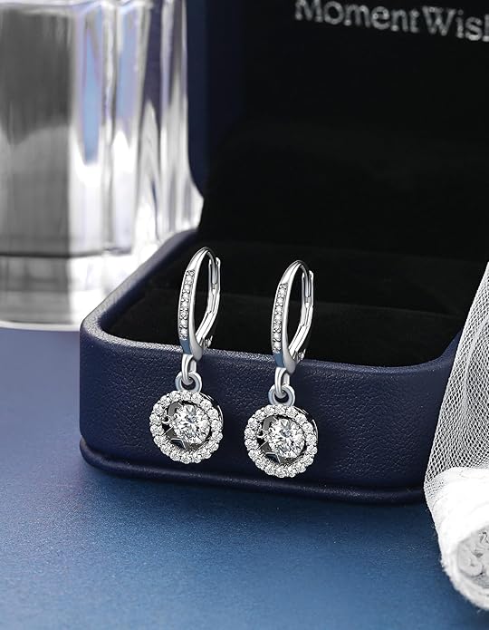 MomentWish Dangle Earrings for Women-925 Sterling Silver Moissanite Earring, Women's Gift for Valentine Birthday, D Color VVS1 Dancing Moissanite Hoops