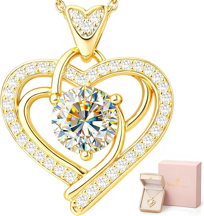 Valentines Day Moissanite Pendant Necklace for Women – 925 Sterling Silver Necklace for Women Heart Pendant, Dainty Silver Jewelry Gift Box for Mom Wife Girlfriend – Birthday Anniversary