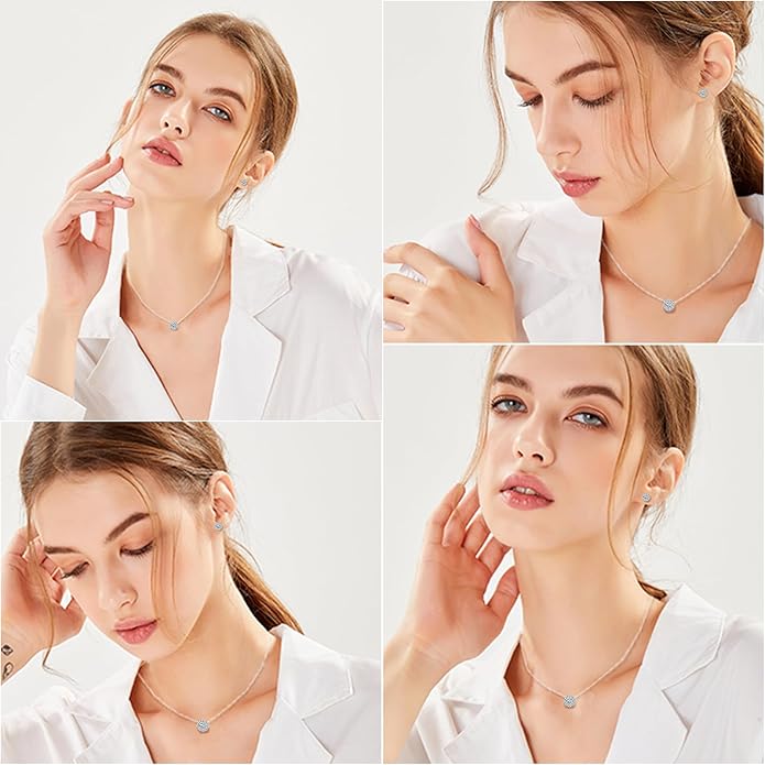 Moissanite Necklace and Earrings Set for Women/Men Crystal Gold/Silver Jewelry Prom Accessories Anniversary Birthday Party Moissanite Jewelry Set Gifts