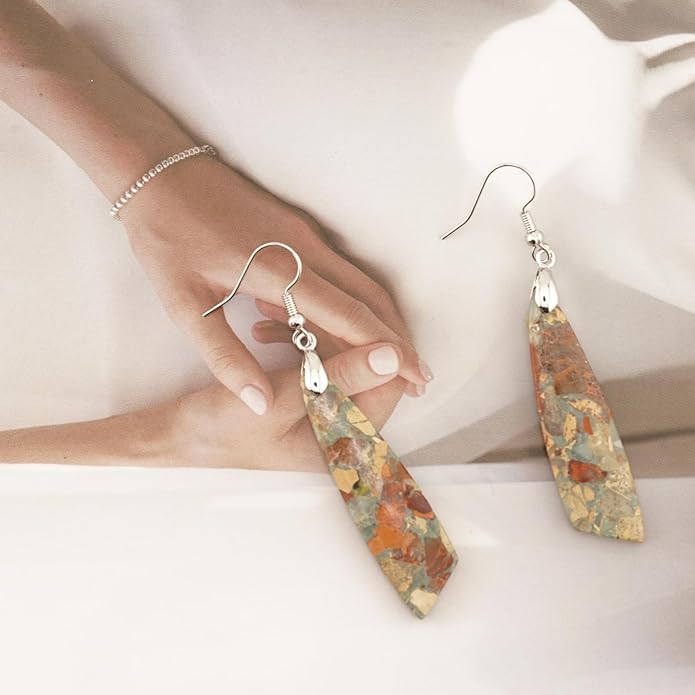 Jasper Stone Earrings for Women Trendy Dangle Earrings Fishhook Drop Earrings