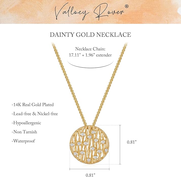 Valloey Rover Dainty Gold Necklace for Women-14K Gold Plated Simple Pendant Circle Necklace Charm Statement Long Necklaces for Women Jewelry Gifts