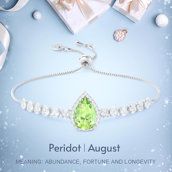 Linawe Crystal Imitation Diamond Rhinestone Charm Bracelets for Women, Gold/Silver/Rose Gold Adjustable Chain Bracelet, Teardrop Birthstone Cubic Zirconia Prom Costume Wedding Jewelry