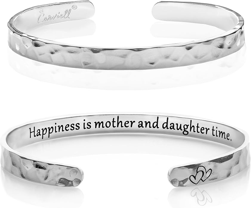 Carviell Engraved Cuff Bracelets for Women – Inspirational, Friendship, Love, Mom, Daughter, Sister, Christian, Graduation, Memorial & Wedding Gifts – 80+ Phrases – Stainless Steel, Gift-Ready
