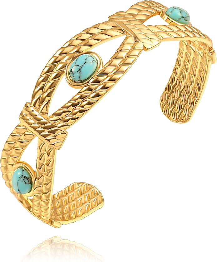 PERNNLA PEARL Dainty Gold Bar Bracelet for Women Simple Delicate Thin Cuff Bangle Hook Bracelet 18K Gold Plated Handmade Minimalist Jewelry