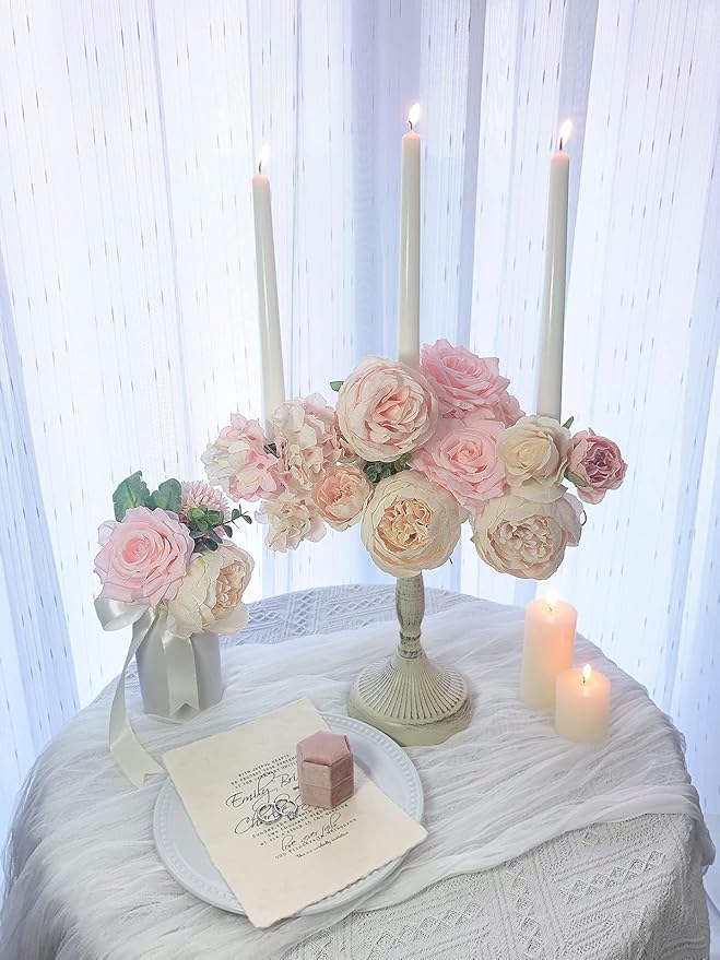 Peonies Artificial Flowers Pink Silk Roses Bulk for DIY Wedding Bouquet Bridal Shower Decorations Fake Floral Arrangements Party Table Centerpieces Home Decor Indoor Blush Peach Box 20pcs
