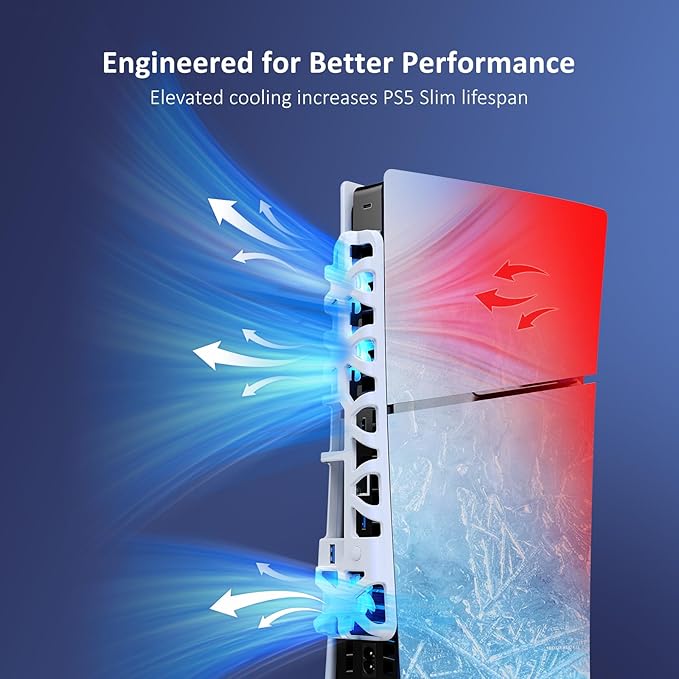 NexiGo PS5 Slim Silent Enhanced Cooling Fan with Adjustable Speed, Auto Power On/Off, with USB 3.0 Port, Efficient Cooling System for Both PS5 Slim Disc and Digital Editions (White)