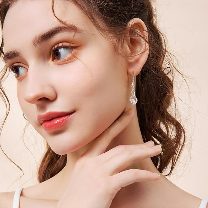 Sterling Silver Dangle Earrings for Women Trendy Hypoallergenic Leverback Silver Drop Earrings with Cubic Zirconia Double Twisted Infinity Heart Ball Charm Dangle Drop Earring Jewelry
