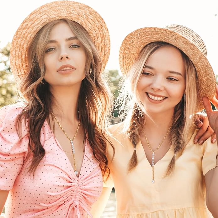 Necklace for Women, Dainty Long 14K Gold Y-Shaped Necklace Jewelry Trendy Beaded Layered Chain Drop Necklaces Jewelry Women Gifts