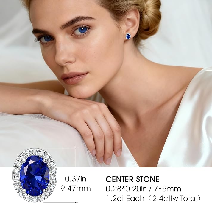 Certified 2.4 Cttw Lab Grown Royal Blue Sapphire Earrings, Hypoallergenic Adjustable Flat Back Studs, Eco-Friendly Fine Jewelry Gift for Women, Perfect for Wedding, Anniversary & Christmas, with Certification & Elegant Gift Box